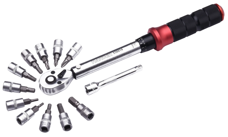 Set Llave de Torque 1/4 5-25NM con accesorios 13 piezas Harden