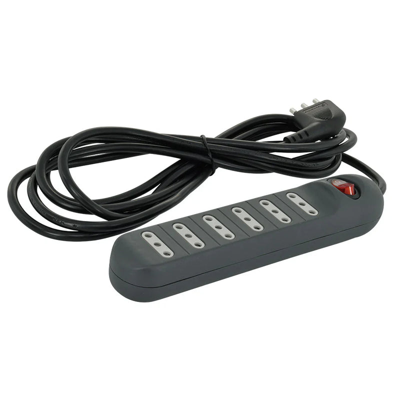 Alargador múltiple negro 6 tomas con interruptor 2P+T 10A