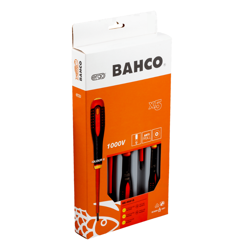 Juego Atornilladores Ranurados y Phillips 1000V 5 Piezas Bahco