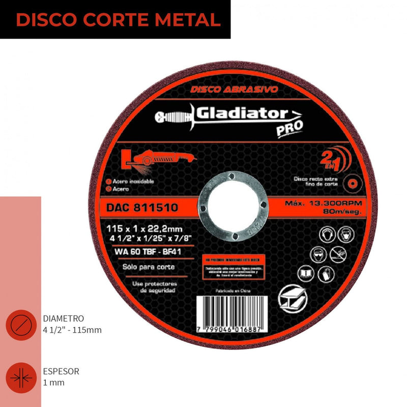 DISCO CORTE 4 1/2 X 10mm METAL/INOX DAC 811510