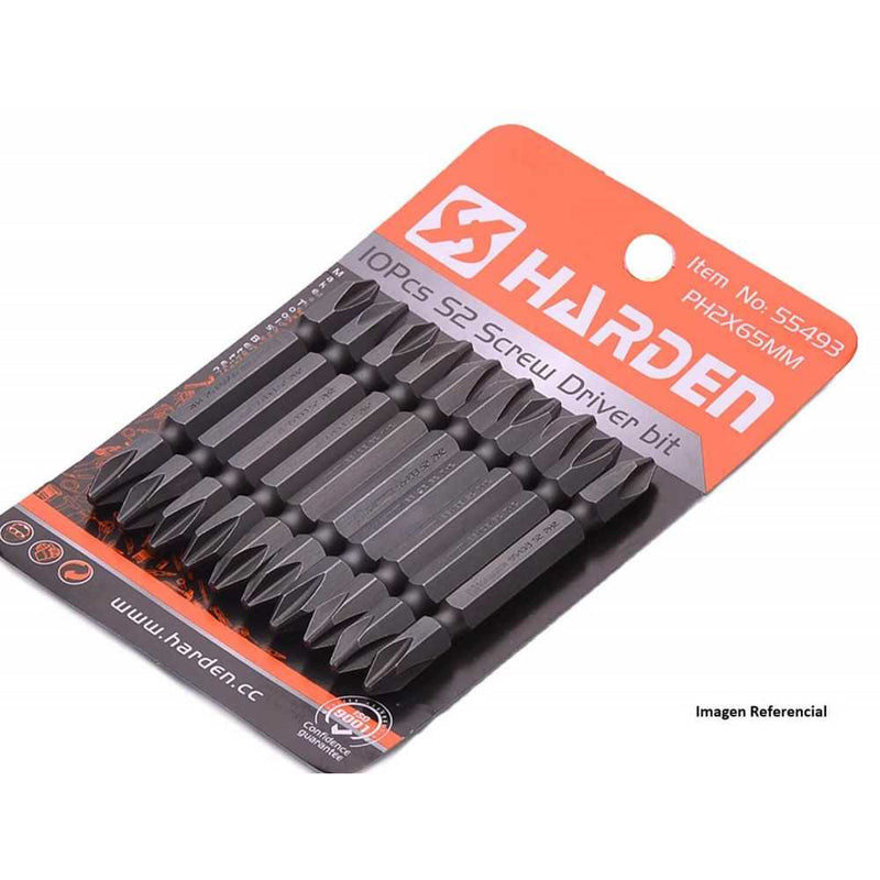 Punta cruz doble PH2X65mm 10 piezas Harden